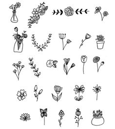 flowers and arrows drawn in black ink on white paper