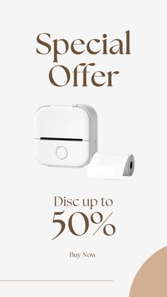 an advertisement for a new product with the words special offer and price up to 50 % off