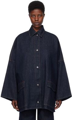 TOTEME: Blue Press-Stud Denim Jacket | SSENSE Studded Denim Jacket, Studded Denim, Denim Jacket Women, Press Studs, Denim Fashion, Outerwear Jackets, Apparel Accessories, Coats For Women, Blue Denim