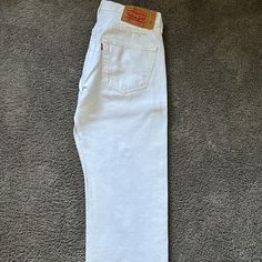 New, Never Worn, White Men's Levi Jeans, Had Altered So The Length Is Actually 31in. Casual White Full Length Jeans, Classic White Full-length Bottoms, Classic White Full Length Bottoms, Classic White Cotton Pants, Classic White Straight Jeans, White Cotton Straight Pants, Classic White Levi's Bottoms, Classic White Pants With Pockets, Classic White Bottoms With Pockets