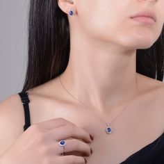 Minimal Design Sapphire Diamond Set, Oval Cut Certified Blue Sapphire Ring Necklace Earring Set, 14K Solid Gold Handmade Diamond Jewelry Set RING DETAILS Diamond Baguette : 0.04 CT. F / VS (2 piece) Diamond Round      : 0.14 CT. F / SI (14 piece) Total Diamond         : 0.18 CT.  Natural Sapphire     : 1.18 CT. (1 piece) Gram 2.22 (It may differ depending on the ring size) Product Code: MR0010630 EARRING DETAILS Diamond Baguette : 0.09 CT. F / VS (4 piece) Diamond Round      : 0.32 CT. F / SI (2 Sapphire Jewelry With Oval Cabochon For Gift, Formal Sapphire Jewelry With Oval Cabochon, Oval Gemstone Jewelry Sets As Gifts, Elegant Blue Halo Jewelry, Classic Blue Halo Jewelry, Blue Fine Jewelry Sets For Formal Occasions, Blue Sapphire Jewelry In Oval Cabochon Shape, Oval Cabochon Sapphire Jewelry In White Gold, Oval Gemstone Jewelry Sets For Formal Occasions