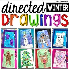 an advertisement for the winter drawing contest with pictures of animals and snowmen on it