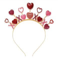 Valentine’s Day Headband -- Spread Some Of That Love On Valentine's Day With This Glitter Heart Headband! Featuring The Classic Valentine’s Day Colors Of Pink And Red, Decorate With A Row Of Adorable Hearts Of Varying Sizes Above On The Good Hair Hoop. With These Heart Hairband For Valentine's Day, You'll Be Turning Heads And Making Them Swoon, Help Get You In The Holiday Spirit And Be The Star Of The Valentine's Day Party! Shinny Heart Hairband -- February Is The Month Of Love, And Whether Sing Leather Hair Accessories, Month Of Love, Heart Headband, Party Hair Accessories, Valentine's Day Party, Tiara Hairstyles, Crystal Headpiece, Heart Hair, Feather Headband