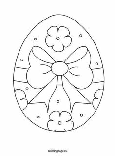 an easter egg with a bow on the top and flowers in the middle coloring page