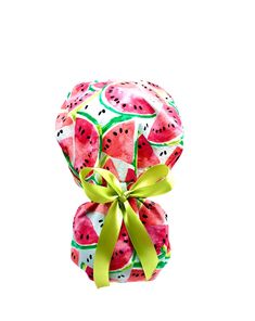 Ponytail scrub cap, watermelons on pale blue surgical cap, or scrub hats, medical cap. Choose matching fabric or satin ribbon tie backs. by ClaremUS on Etsy Watermelon Wedges, Watermelon Wedge, Green Ribbon, Amazon Handmade