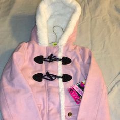 New Girls Satin Lined Faux Fur Hooded Coat Trendy Winter Outerwear For School, Cute Winter Outerwear With Fleece Lining, Cute Outerwear With Fleece Lining For Winter, Cute Outerwear With Fleece Lining For Cold Weather, Pink Outerwear For School In Fall, Cute Winter Outerwear For School, Fur Hooded Coat, Faux Fur Hooded Coat, Hooded Coat