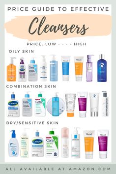 Price Guide to Effective Cleansers for All Skin Types Good Cleansers For Oily Skin, Skin Care Routine For Sensitive Combination Skin, Cleansers For Oily Acne Prone Skin, Skincare For Combination Acne Prone Skin, Sensitive Combo Skin Care Routine, Dry Sensitive Acne Prone Skin Skincare, Best Cleansers For Acne Prone Skin, Face Care For Sensitive Skin, Cerave Cleanser For Combination Skin