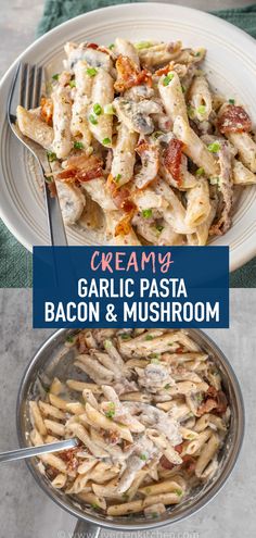 Bacon and mushroom pasta cooked in a garlic cream sauce. Bacon Cream Pasta, Pasta With Mushrooms And Prosciutto, Chicken Bacon Mushroom Pasta, Creamy Bacon Pasta Recipes, Mushroom Bacon Recipes, Pasta With Bacon Recipes, Mushroom Bacon Pasta, Bacon And Mushroom Pasta, Creamy Bacon Pasta