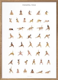 an image of people doing yoga poses in different positions on a white background with the words prenatl yoga written below