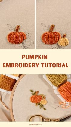 the pumpkin embroidery pattern is being worked on