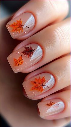 Pin Down Tops, Nail Art Designs Fall Autumn, Nail Design For Very Short Nails, Fall Ideas For Nails, Autumn Nails With Leaves, Fall Nail Designs Halloween, Autumnal Nail Art, Autumn Nail Designs Ideas, Short Fall Nails Ideas