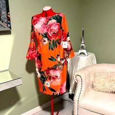 Calvin Klein Bell-Sleeve Sheath Dress - Floral-Orange Size 10.New With Tags Orange Long Sleeve Shift Dress, Orange Shift Dress For Spring, Orange Sheath Dress For Spring, Calvin Klein Dresses, Dress Floral, Womens Calvin Klein, Bell Sleeve, Color Orange, Sheath Dress