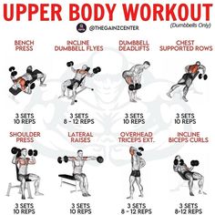 the upper body workout poster shows how to use dumbbells and chest presses for