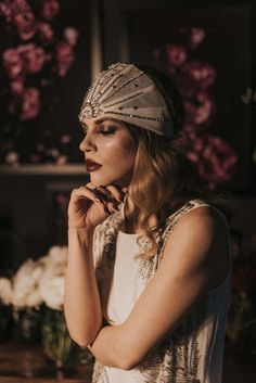 "You are looking at a new item from our 2017 collection! \"Singing Lady\" Inspired by the 20-s - that is Tatiana's most favorite fashion era - this collection of hair accessories was born. Glass beads, sparkle and feathers - we love it all! Head pieces from this range will not only complete a Gatsby inspired bridal look, but are incredibly stylish to wear to a flapper dance party! This is a hand embroidered very beautiful Art Deco Juliette - cap style headpiece that doesn't hide you hair complet Art Deco Headpiece, Art Deco Accessories, Lace Headpiece, Grace Kelly Style, Bridal Cap, Beads Art, Gatsby Style, Flapper Style, Hair Jewelry Wedding