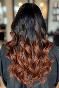 Browse through our collection of over 40 stylish ideas of red highlights on black hair to transform your style this year. From the stunning black to copper ombre look you see here to subtle burgundy highlights and bright red peek a boo streaks, you'll find a ton of highlights inspo on our blog. Click through to see all of the ideas now and follow us for more! Subtle Burgundy Highlights, Highlights Ideas For Black Hair, Black And Copper Hair, Copper Hair Ombre, Red Highlights On Black Hair, Black Hair With Red Highlights, Hair Couler, Highlights On Black Hair, Black Pixie Cut