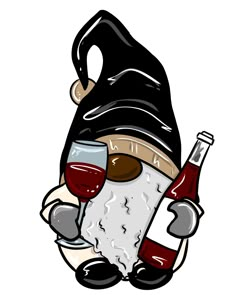 a cartoon character holding a wine glass and bottle