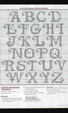 a cross stitch pattern with letters and numbers