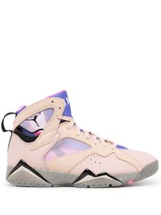 Air Jordan 7 Retro SE high-top sneakers from NIKE featuring beige, suede, leather, signature Jumpman motif, panelled design, pull-tab at the heel and ridged rubber sole. Pink High-top Sneakers With Translucent Outsole For Streetwear, Lace-up Jordan Shoes With Contrast Sole For Light Sports, Pink Leather Basketball Shoes With Contrast Sole, Pink Leather Basketball Shoes With Branded Insole, Pink Lace-up Basketball Shoes With Contrast Sole, Pink Low-top Basketball Shoes With Contrast Sole, Sporty Pink Sneakers With Translucent Outsole, Synthetic Sneakers With Boost Midsole, Modern Pink Sneakers With Translucent Outsole