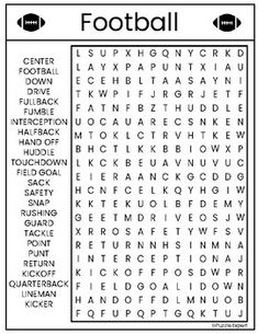 the football word search is shown in black and white, with words that appear to be missing