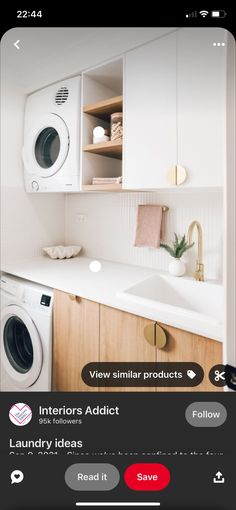 the app shows an image of a laundry room with washer and dryer in it