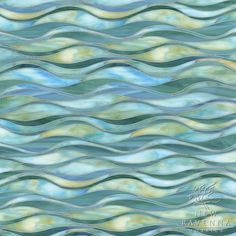 an abstract glass tile design with wavy waves in shades of blue, green and yellow