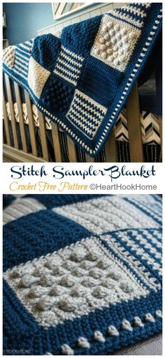 a crocheted afghan is shown in blue and white with the words stitch summer blanket