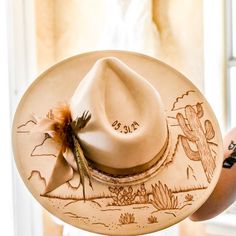 Custom Hand Burned Hat Hand Burned Wide Brim Hat Custom Branded Hat Cactus Burned Hat Western Hand Burned Hat - Etsy Burned Hats, Wide Brim Felt Hat, Custom Cowboy Hats, Hats Western, Hat Bar, Custom Brand Design, Hat Western, Felt Cowboy Hats, Hand Burn