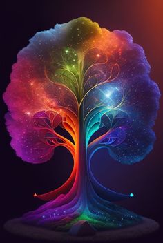 a colorful tree with stars in the sky