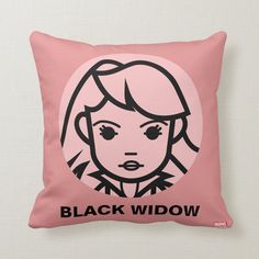 a pink pillow with the words black widow on it and a woman's face