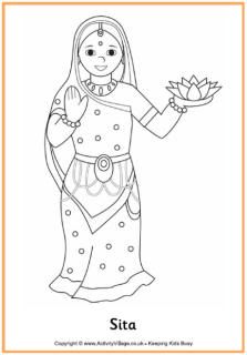 Sita colouring page Deepavali Colouring Pages, Diwali Coloring Pages Free Printable, Diwali In The Classroom, Drawing Sheets For Kids Diwali, Diwali Children Activities