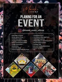 the event flyer is designed to look like it has been decorated with flowers and other things