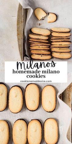 cookies are lined up on a baking sheet with the words mimos in spanish above them