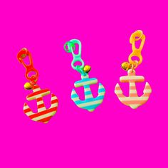 Inspired by childhood, these repop charms have all the nostalgia of the 80s! Striped Anchor Charm Measures 1 1/4" across by 2 3/4" long, including clip Each charm includes a clip and bell - bell colour may vary but will always be a complimentary and/or contrasting colour Buy any five Repop 80s Charms or more, in the same transaction, and you will get a free plastic chain in your choice of bracelet or choker length Chain colour will be random, but we will do our best to accommodate requests Plastic Charms, Anchor Charm, Pink Or Blue, Bell Pendant, Necklace Bracelet, Contrasting Colors, Charm Necklace, Necklaces Bracelets, Pink Blue