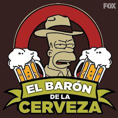 the logo for el baron de la cerveza with two mugs of beer