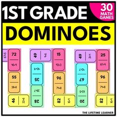 the 1st grade dominos game is shown with numbers and times on it's sides