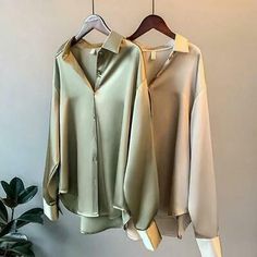 Women Silk Shirt Vintage Blouse Full 2021 Clothing Top Women Long sleeve | eBay Satin Shirts For Women, Top Transparente, Khaki Blouse, Chique Outfit, Satin Bluse, Women Long Sleeve Dress, Vintage Blouse, Satin Shirt, Bhutan