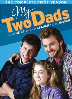 two dads dvd cover with the title in english and spanish, on blue background