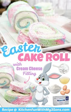 an easter cake roll with cream cheese filling is on the cover of this recipe book