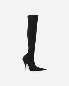 Presented on multiple looks of the Balenciaga Winter 24 Collection, the Avenue High Boot is made from black stretch leather and has a 110mm stiletto heel boot made from black stretch leather. Heel Boot, Fame Dr, Balenciaga Shoes, Stylish Boots, Airport Fashion