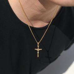 Crucifix Box Chain Necklace As Gift, Crucifix Cross Necklace With Box Chain As Gift, Box Chain Crucifix Necklace For Gift, Crucifix Necklace With Box Chain For Gift, Crucifix Cross Necklace With Box Chain, Atomic County, Gold Cross Necklace Men, Gold Crucifix Necklace, Cool Rings For Men