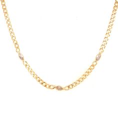 This exquisite curb chain necklace gracefully combines the timeless allure of a classic curb chain design with the captivating sparkle of CZ stones. It serves as a constant reminder that even the simplest of designs can exude extraordinary beauty. Chain Length: 16" + 2" extension Gold Chain Link Necklace With Cubic Zirconia, Gold Chain Cubic Zirconia Necklace, Cubic Zirconia Diamond Necklace With Curb Chain For Gifting, Elegant Chain Link Necklace With Diamond Accents, Elegant Chain Necklace With Diamond Accents, Cubic Zirconia Necklace With Curb Chain Link, Cuban Link Cubic Zirconia Necklace With Gold Chain, Gold Cubic Zirconia Chain Necklace, Classic Diamond Chain Necklace With Gold Chain