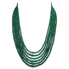 WORLDWIDE FREE UPS EXPRESS SHIPPING ABOVE 200 USD PURCHASE DELIVERY TIME 8 TO 14 DAYS Handmade MATERIAL-  NATURAL EMERALD GEMSTONE - VIVID GREEN EMERALD STONE SHAPE - BEADED ROUND [ FACETED ]  STONE SIZE - 2.5 MM to 5 MM NECKLACE WEIGHT  - 304 CARATS Natural Faceted 304 Carat Emerald Bead 6-Strand Necklace with Diamond Clasp NECKLACE FULL LENGTH- 18 to 22 INCHES  [ADJUSTABLE] Discreption:-  TREATMENT- No Heated and No Treated. EMERALD HEALTH BENEFIT Emeralds have been known to have an array of health benefits including improving one's speech and memory; assisting with one's asthma, epilepsy, or amnesia; and curing cardiac problems and insomnia. Furthermore, certain professions were believed to benefit greatly from wearing an emerald. Feedback If you like the product leave a positive feedba Emerald Beads Necklace, Double Strand Pearl Necklace, Floating Diamond Necklace, Three Strand Necklace, Necklaces Beaded, Necklace With Diamond, Unusual Necklace, Necklace Clasp, Dream List