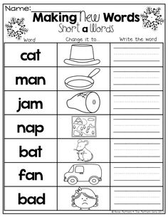 the worksheet for making new words short e words with pictures and writing practice