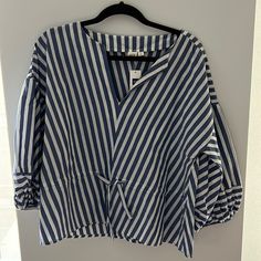 Nwt Gap Blouse With Balloon Sleeves. The Waist Can Be Cinched. Never Worn. White/Blue Stripes. Gap V-neck Tops For Spring, Gap Striped Cotton Tops, Striped Cotton Gap Tops, Gap Tops For Summer Workwear, Gap Summer Workwear Top, Chic Cotton Blouse By Gap, Spring Beach Tops From Gap, Chic Gap Tops For Day Out, Striped Spring Tops From Gap