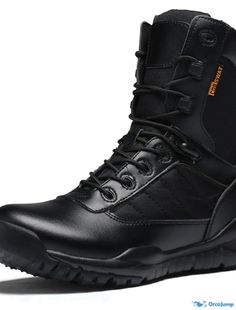 OrcaJump - Mens Casual Hiking Booties/Ankle Boots - Black Canvas PU - Fall/Spring Slip-resistant Round Toe Combat Boots For Hiking, Black Waterproof Lace-up Boots With Reinforced Toe, Black Combat Boots For Fall, Black Combat Boots With Rubber Sole For Outdoor Activities, Black Combat Boots With Rubber Sole For Outdoor, Black Wear-resistant Work Boots With Round Toe, Black Combat Boots For Winter, Black Work Boots For Outdoor Work With Round Toe, Wear-resistant Boots For Outdoor Work With Round Toe