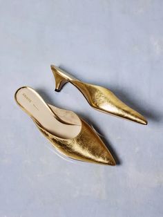 MATCHES: KHAITE.. Khaite Shoes, Chic Heels With Gold-tone Hardware And Block Heel, Luxury Gold Kitten Heels, Khaite Ss23, Net A Porter Khaite, Going For Gold, Shoes Photography, Chunky Rings, Shoe Closet