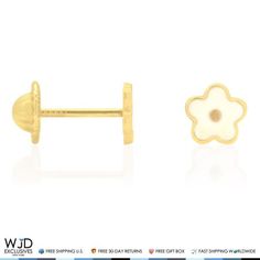 Brand: WJD Exclusives Metal: Yellow Gold Base Metal: Yellow Gold, 14k Misc Style: Stud Metal Purity: 14K Earring Fastening: Screw Back (pierced) Crafted in: Europe Product Category: Earrings Body Area: Ear Occasion: Any Warehouse: BMD Size: one size.  Color: Metal Type.  Gender: unisex.  Age Group: infant. Heart Accessories, Gold Jewelry Earrings, Flower Stud Earrings, Kids Earrings, Flower Stud, Silver Shop, Enamel Flower, Flower Earrings Studs, Flower Studs