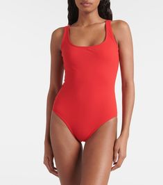 Basics swimsuit in red - Karla Colletto | Mytheresa Fitted Red One-piece Swimsuit For Pool, Red Stretch One-piece Swimsuit, Red Stretch One-piece Swimsuit For Beach, Red One-piece Swimwear For Pool, Red One-piece Nylon Swimwear, Alexander Mcqueen Clothing, Ruched Swimsuit, Yellow Swimsuits, Green Swimsuit