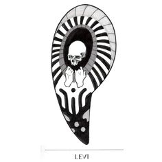 a black and white drawing of a skull in the middle of a spiral shaped object