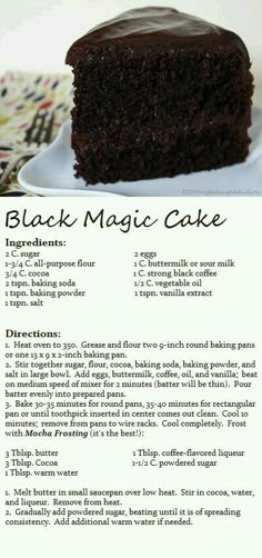 the recipe for black magic cake is shown in this screenshote screen graber